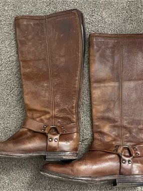 Frye Brown Leather Combat Moto Boots